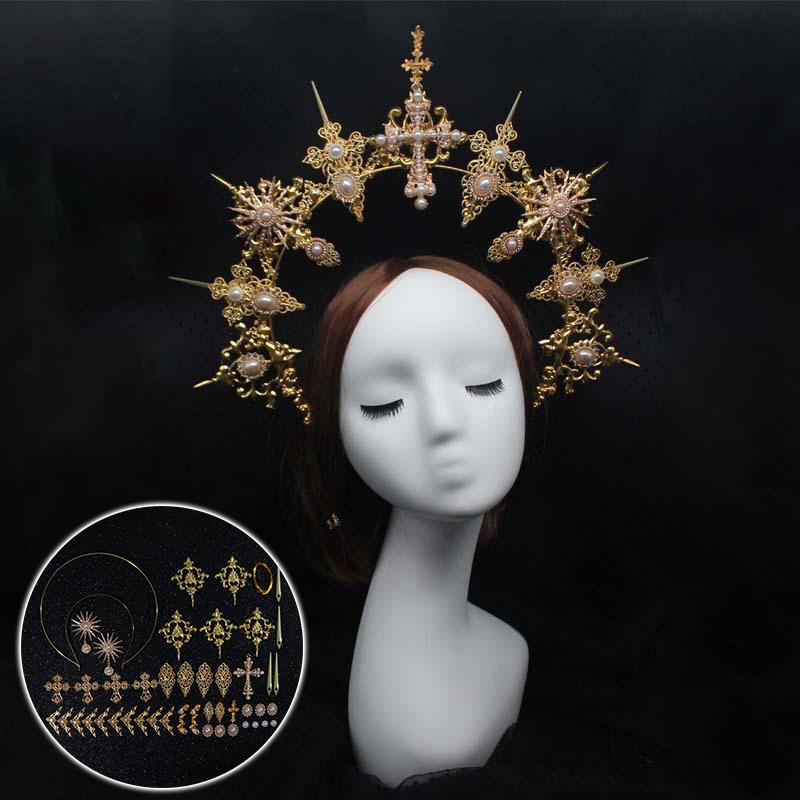 Lolita Spiked Halo Crown Beaded Chain Tiara Gothic Headband Luxury Accessories Headwear Diy Materials Package