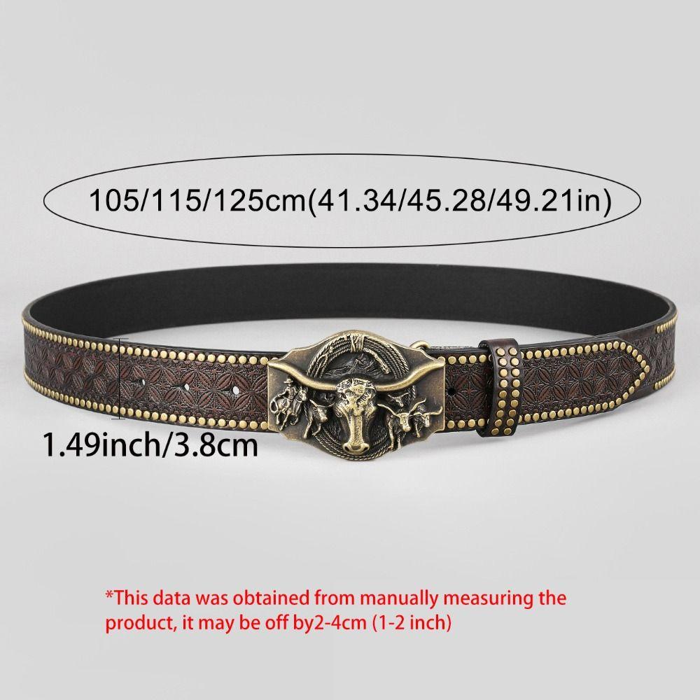 Retro Western Cowboy Men's PU Leather Belt Luxury Design Trendy Brand Ox Head Waistband Jeans Pants Belt