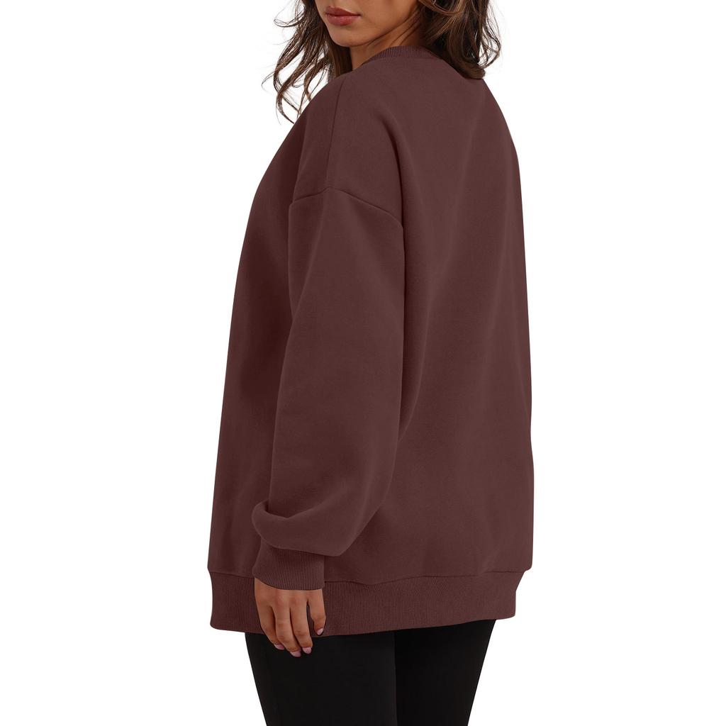 Женские свитшоты оверсайз с круглым вырезом и длинными рукавами, флисовый пуловер, модная осенняя одежда с карманом