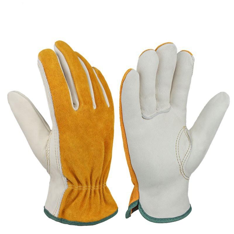 Heavy Duty Leather Work Gloves Motorcycle Riding Gardening Construction Mechanical Repair Full Finger Anti-Slip Wear