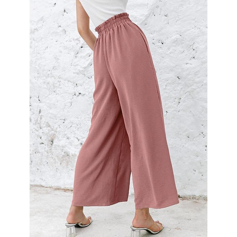 YYFS Women's Fashion Casual Solid Color Print High Waist Trousers Pants & Capris