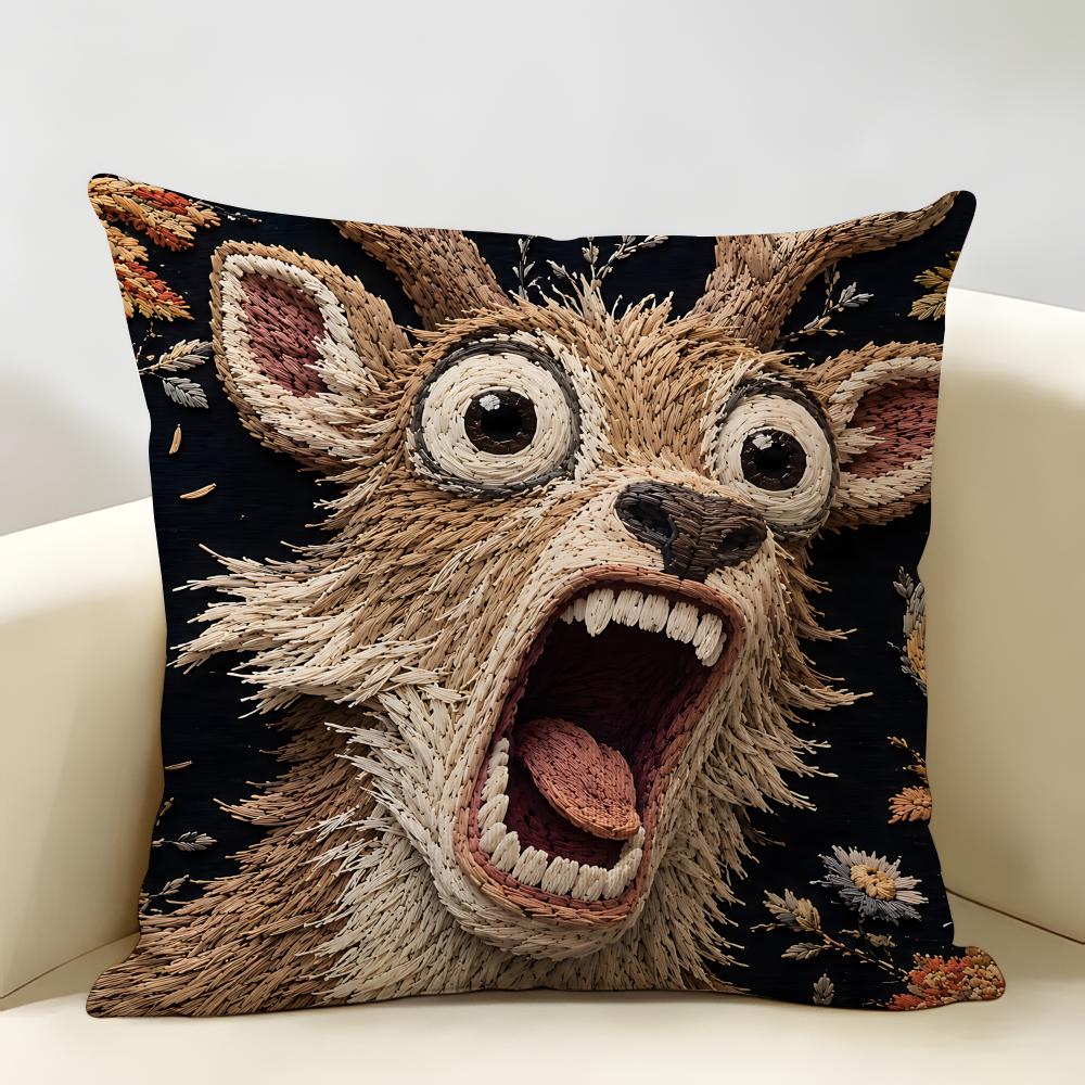 D Highland Cow Goat Screaming Cushion Cover Natural Linen Organic Fabric DoubleSided Printing Room Sofa Decor Pillow Case