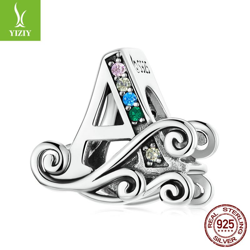 Браслет из 26 букв, аксессуар с бусинами, бусины из циркониевого стерлингового серебра, рассыпные бусины Bsc030