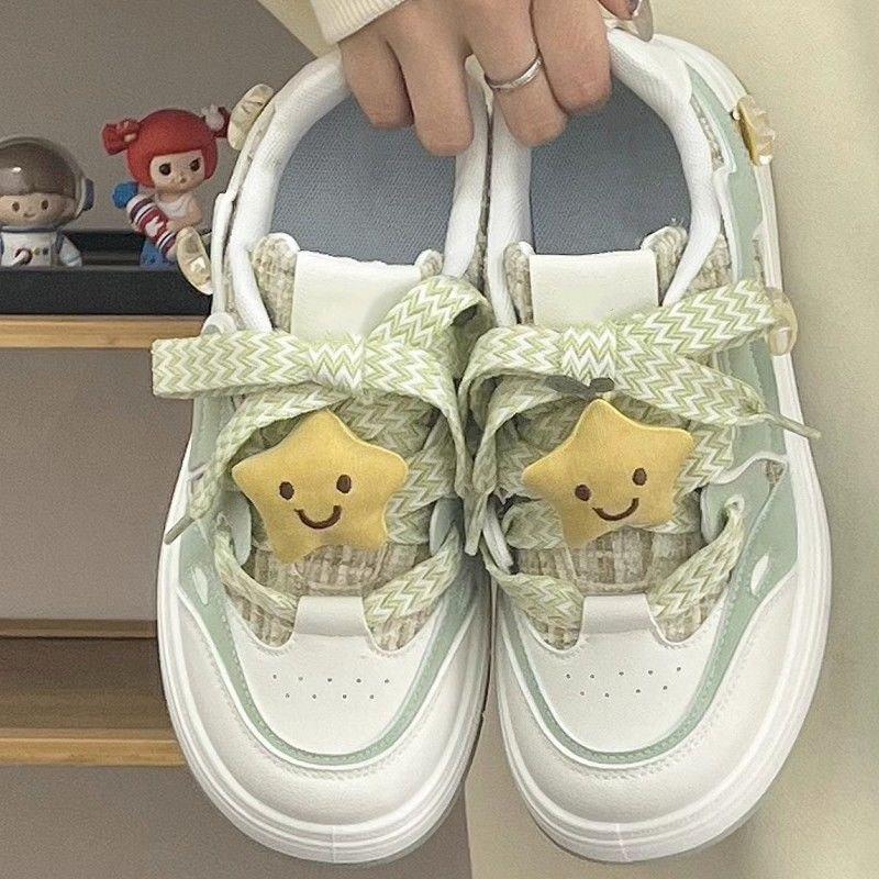 Зеленые кроссовки повседневные кроссовки на платформе женские Kawaii star дизайнерские повседневные туфли женские в стиле колледжа корейские теннисные спортивные туфли
