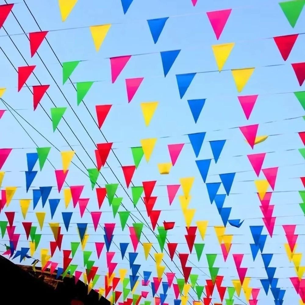 100Pcs Dacron Bunting Banner Triangle Shape Flag Garland New Pennant Banner Festival Decorations