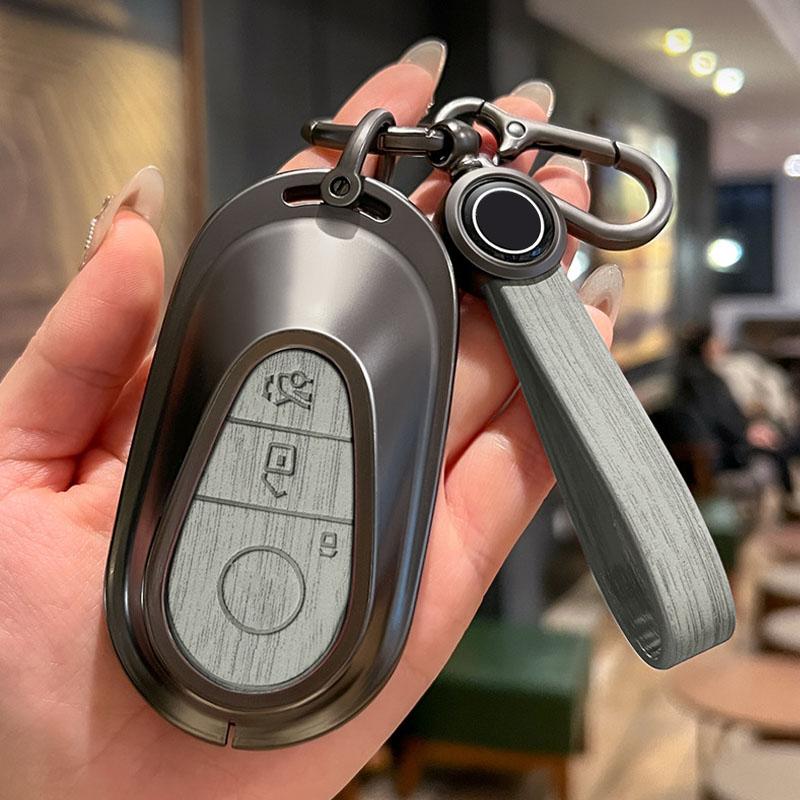 Alloy Wood Grain Pattern Car Key Cover for Mercedes Benz A C E S G Class GLC CLE CLA GLB GLK GLS W206 W223 E300 C260 S450 S500