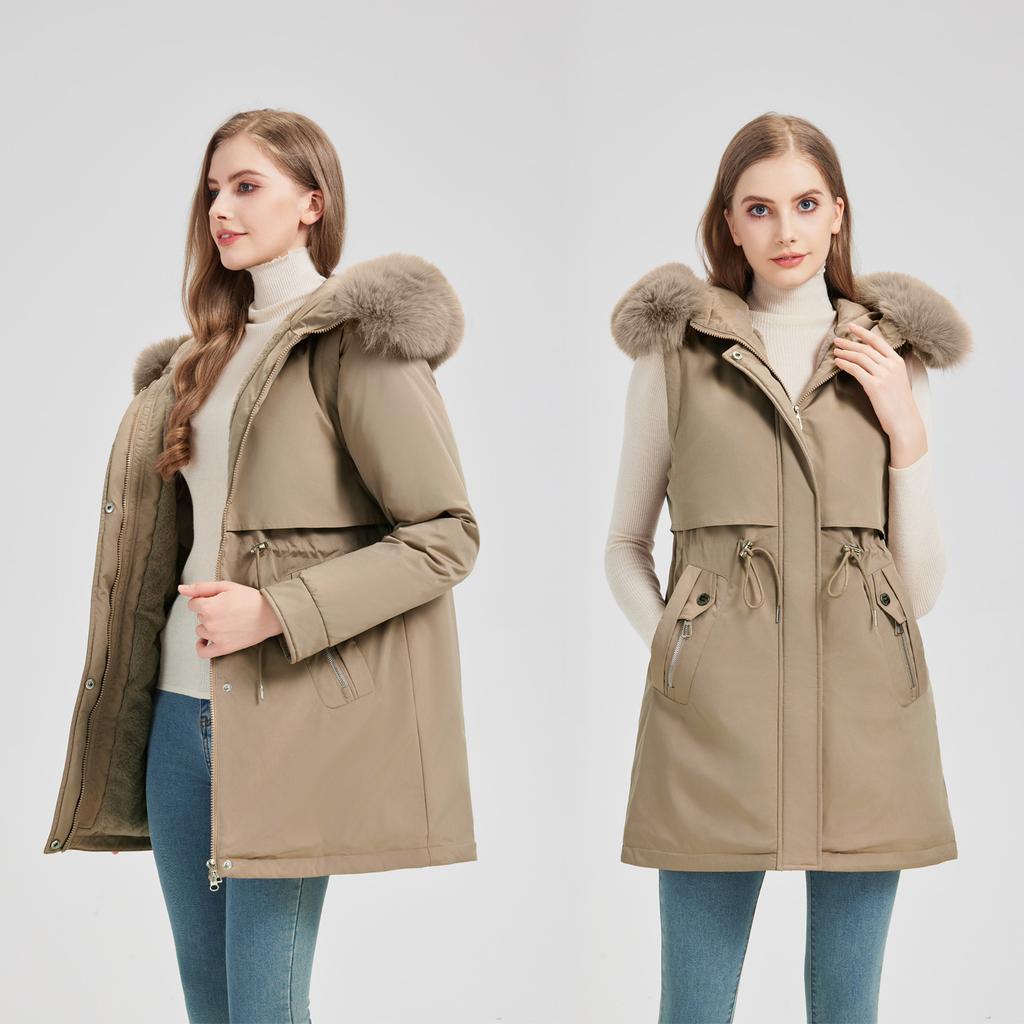 Ein Kleid und zwei Kuchen überwinden Damen-Verdickte gefütterte Jacke abnehmbare langärmelige gefütterte Jacke Winterkuchen feuchte Jacke winddicht