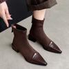 Французский темперамент острые короткие ботильоны женские 2025 новые кожаные ботинки толстый каблук средний каблук эластичные короткие женские ботинки тонкие ботинки