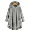 Women Plus Size Button Plush Tops Hooded Loose Cardigan Wool Coat Winter Jacket