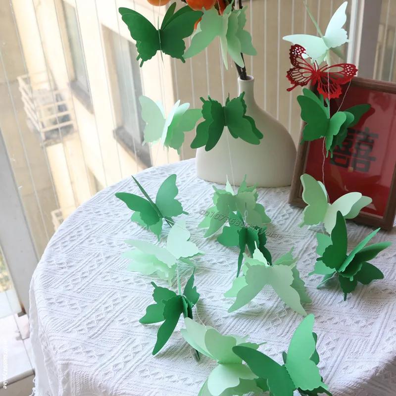 2M Colorful 3D Butterfly Banner For Wedding Birthday Party Romantic DIY Hanging Paper Garland For Living Room Decor Supplies