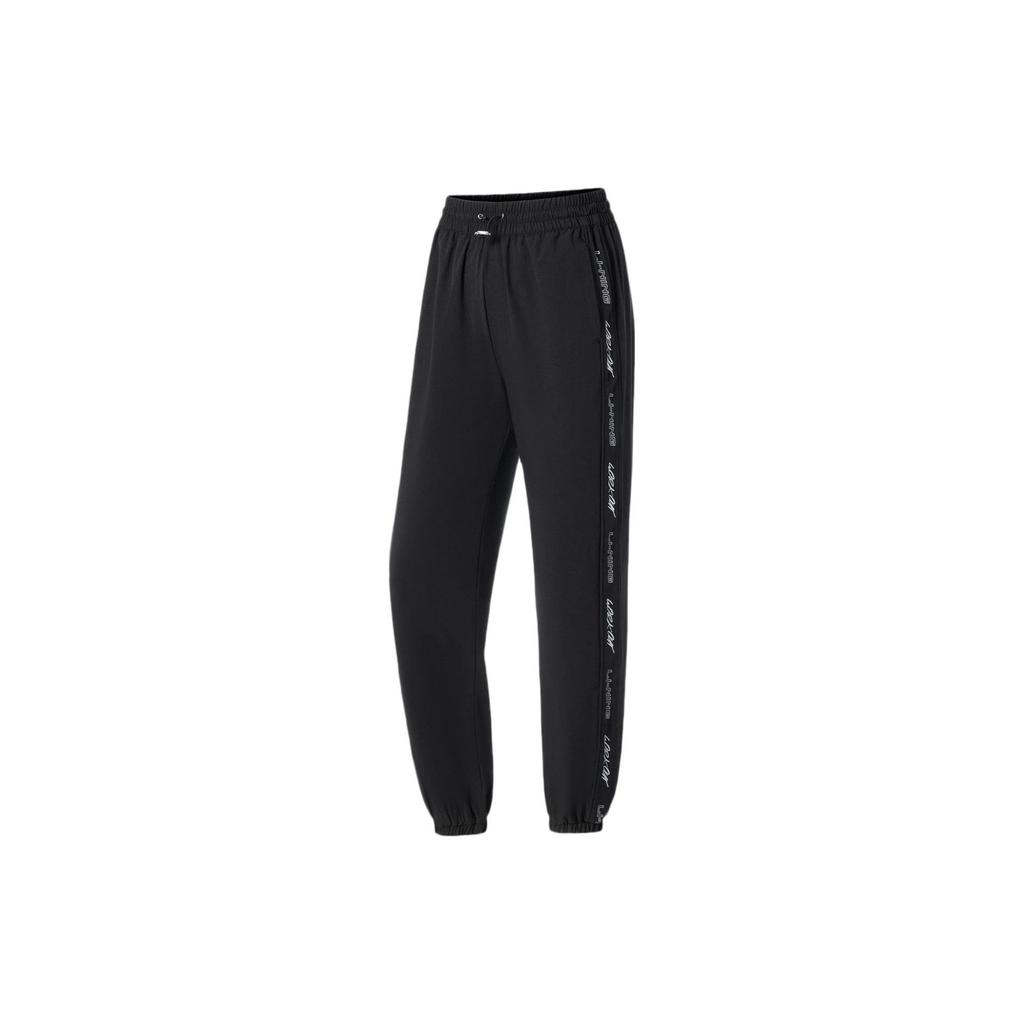Li Ning Fitness Series Side Letter быстросохнущие зауженные трикотажные спортивные брюки женские брюки черного цвета AYKS378-3