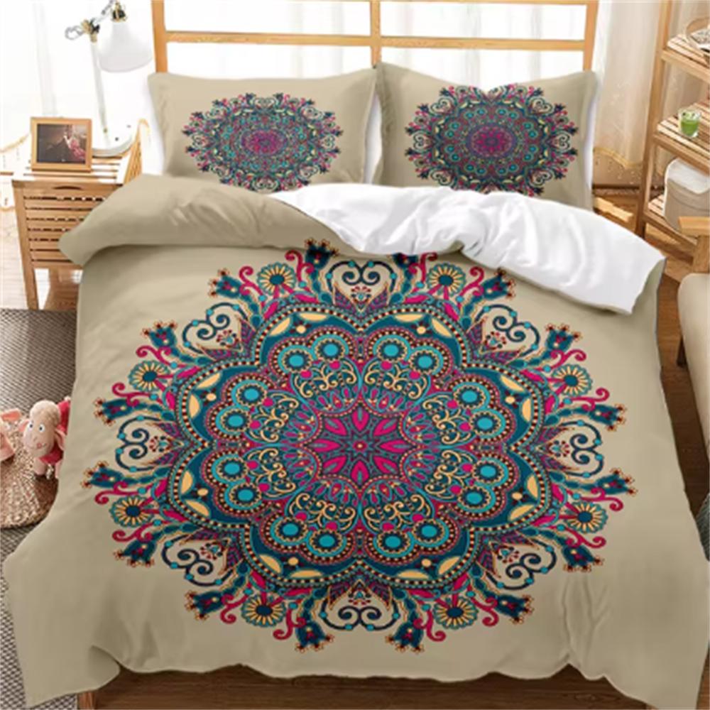 Bohemian Mandala Duvet Cover Set Twin Queen King Full Size,Blue Boho Chic Microfiber Bedding Set for Boys, Girls, Kids and Teens