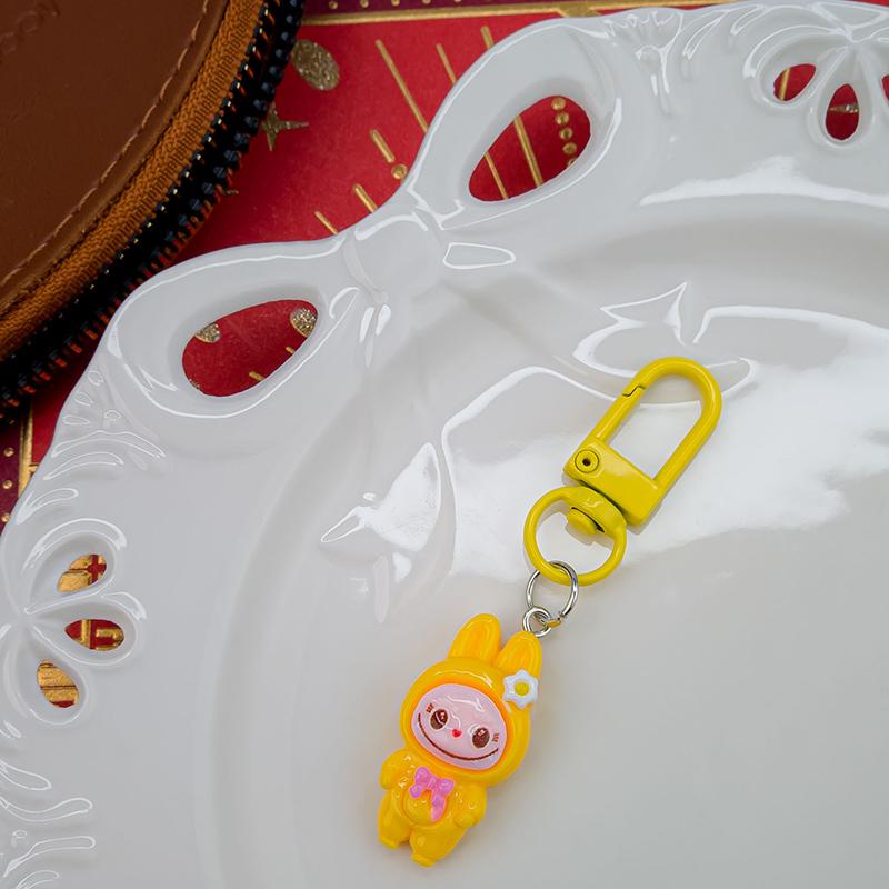 5Pcs Cartoon Kawaii Flower Labubu Keychain Pendant  Funny Car Keyring Exquisite Cute Backpack Decoration Accessories Gift