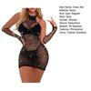 Women Nightdress Gloves Set See-through Hollow Out Fishnet Lace Shiny Rhinestone Decor Sheath Skinny Backless Bedroom Honeymoon Sleepwear