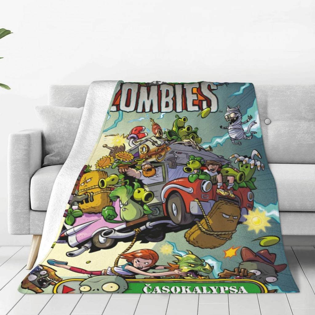 Игровое одеяло P-Plants-vs-Zombie, теплое, с принтом, для пикника, плюшевое покрывало, с графическим рисунком, для дивана, кресла, фланелевое постельное покрывало, чехол для дивана-кровати