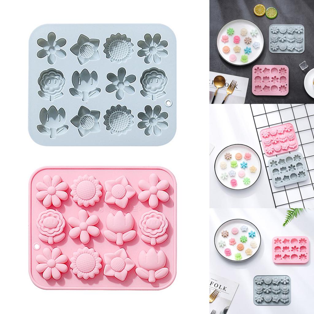 12 Holes Chocolate Moulds Flower Shaped Baking Molds Fondant Moulds Silicone Cake Mold Perfect Gift for DIY Baking Lover