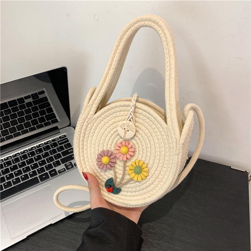 Милая маленькая свежая соломенная сумка, модная мини-портативная маленькая круглая сумка, повседневная сумка через плечо