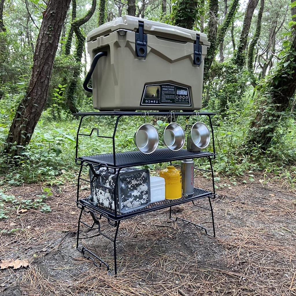 КЕМПИНГ MOON Складная стойка сетчатый стол складной стеллаж расширенный металлический стол черный черный снаряжение 2 шт (Комплект Т-238-БК)