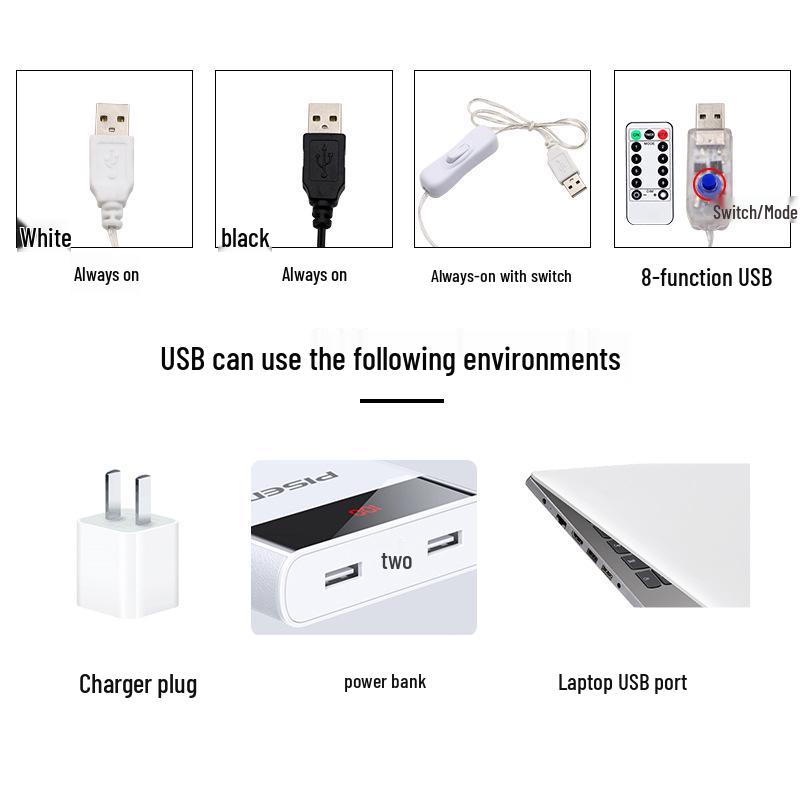 Светодиодная гирлянда с пультом: Медная проволока USB для Рождества, свадеб, тортов, цветов, декора комнаты - 8 функций