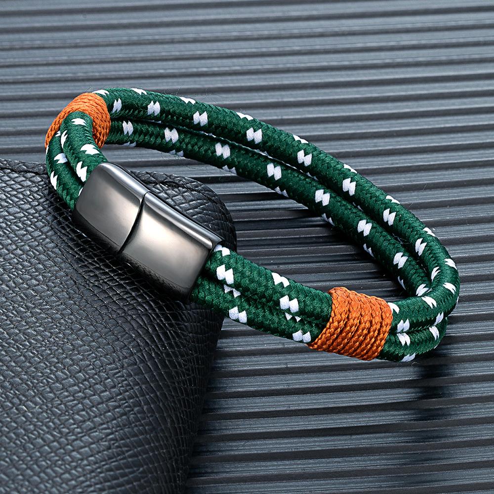 Black Stainless Steel Nautical Rope Bracelet Men Women Handmade Woven Double-Layer Design Couple Jewelry Gifts