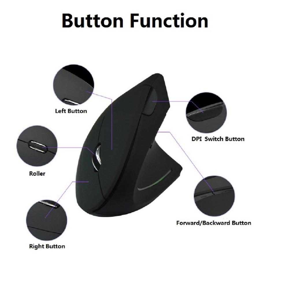 Ergonomic Optical Vertical Mouse Adjustable DPI Wireless 5 Keys USB Rechargable