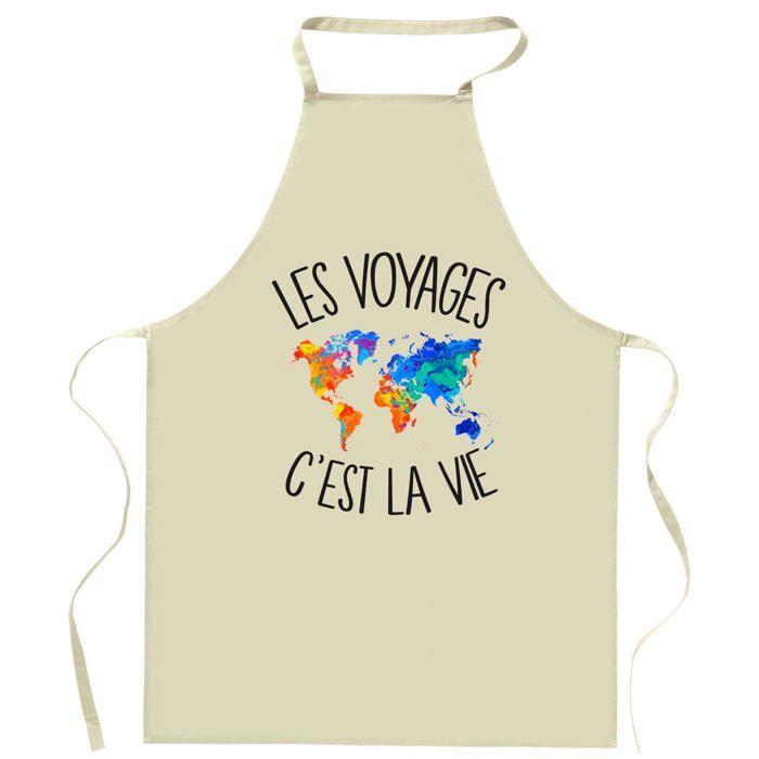 Tablier de cuisine - Voyages C'est la vie - Impression bretonne - Coton résistant - Liens ajustables