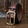 3.8Cm Belt Men'S Genuine Leather Pure Cowhide Retro Old Pleated Copper Buckle Casual Jeans Belt
