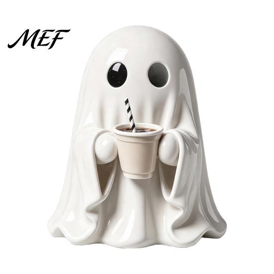 Fun Halloween Desk Accessories Ghost Figurine, Resin Spooky Cute Statue, Funny Creepy Collectible Art Figurines Tabletop Ornament for Home Shelf