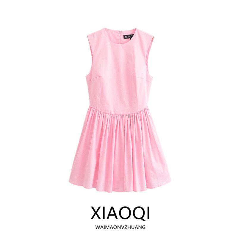Fashion Style 2024 Autumn New Women's Clothing Pink Loose Sleeveless Short Waist-Tight Dress 8424250
