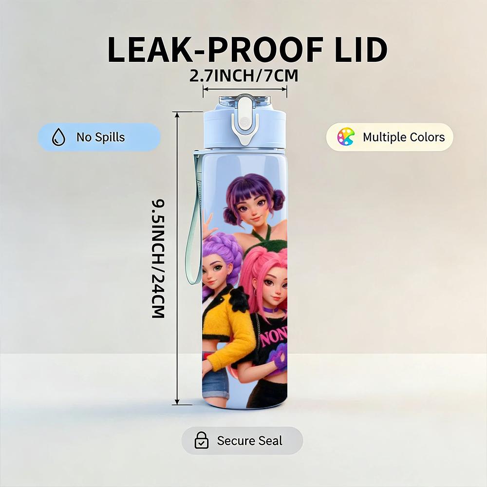 1PC Color Punk Girls Group Portrait 750ml Color Plastic Sports Water Bottle Leakproof Flip Straw Lid Suitable for Sports Office Home Use