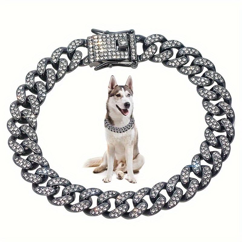 1pcs Dog Chain Collar Diamond Cuban Chain Dog Collar 13mm Wide Dog Necklace Metal Cat Chain Pet Crystal Collar Jewelry Accessories Suitable Pet