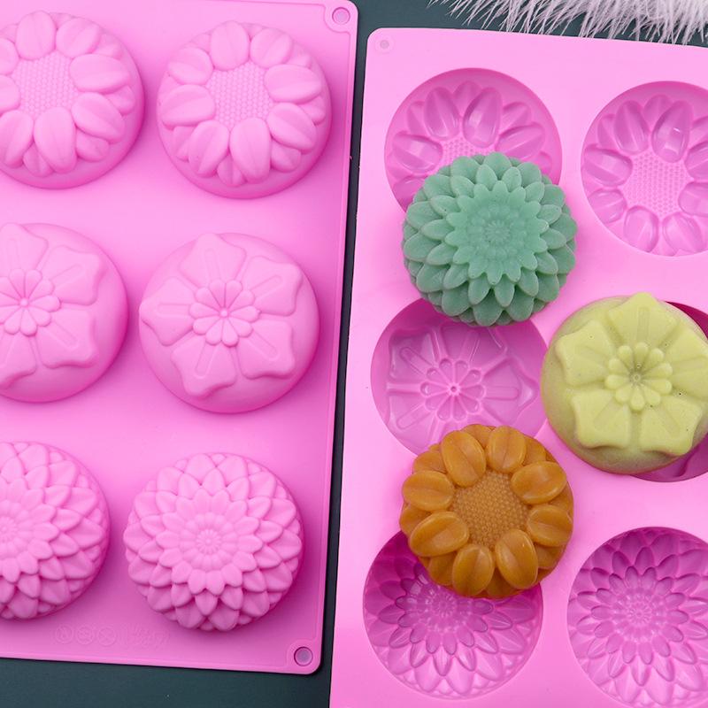 Силиконовая форма для мыла в форме цветка, 6 ячеек, для DIY, ручной работы, для изготовления ароматерапевтического мыла, форма для шоколадного торта, принадлежности для рукоделия