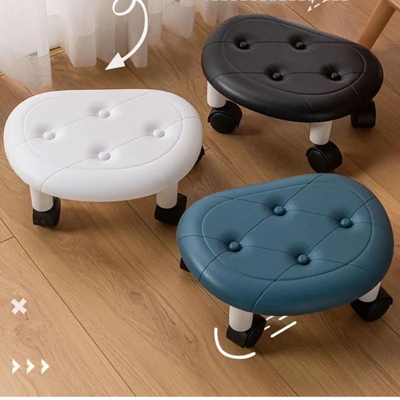 Низкий табурет из искусственной кожи, современный и простой, для садоводства, универсальный пластиковый табурет на колесах для дома, гостиной, небольшой табурет