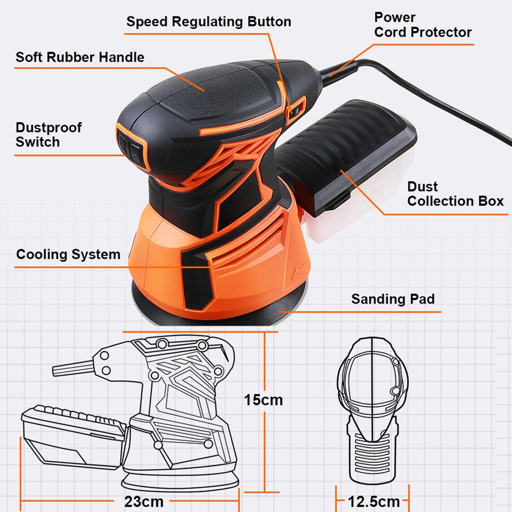 350 Вт Круглая эксцентриковая шлифмашина Электрическая шлифмашина для дерева Полировальная машина с 20 шт. 125 мм наждачной бумаги Пылесборник