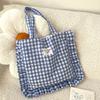 Large Capacity Plaid Cotton Handbag Sweet Tote Bag Ins Lace Pillow Bag  Outdoor