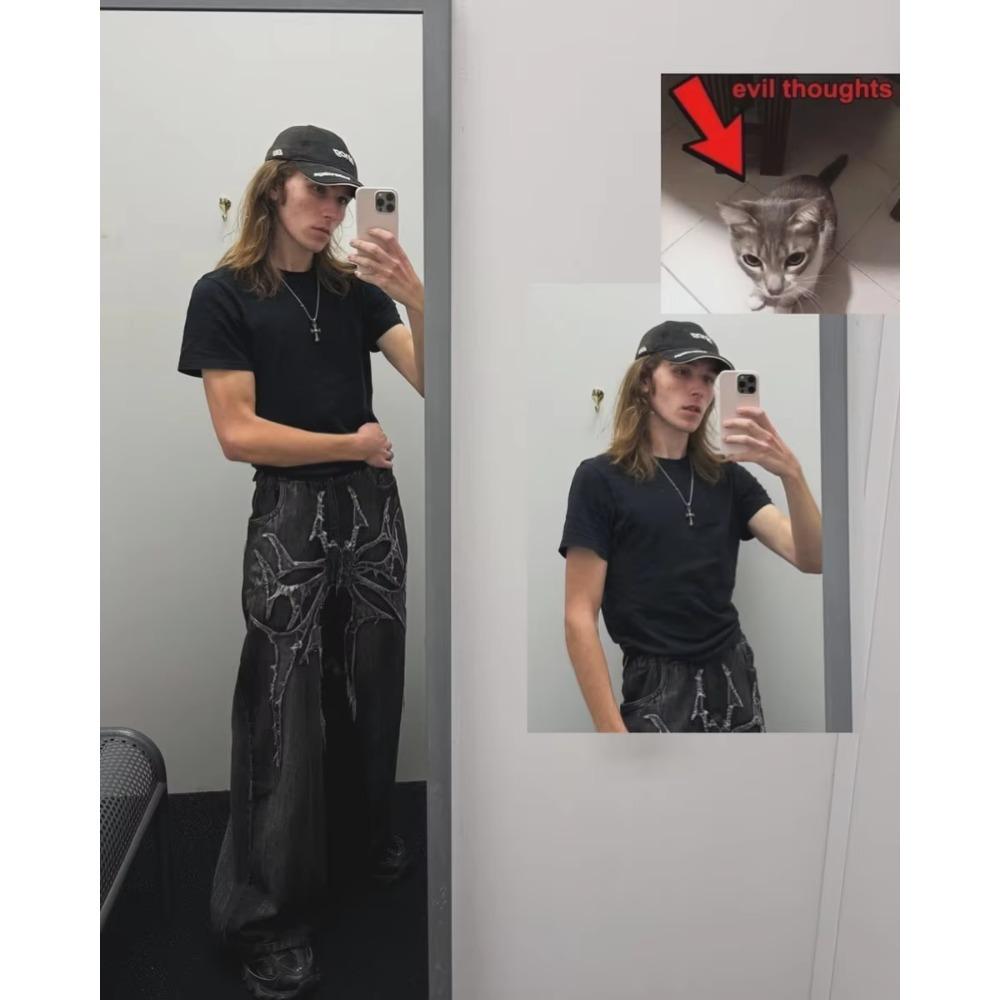 Джинсы Y2K Phantom с вышитой нашивкой в виде паука на улице, хип-хоп, готические, ретро, свободные, мешковатые, унисекс, для уборки