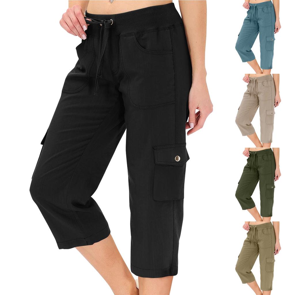Womens Capris With Pockets Loose Fit Casual  Pants Dressy Lightweight Ladies Baggy Cargo Pants For Hiking