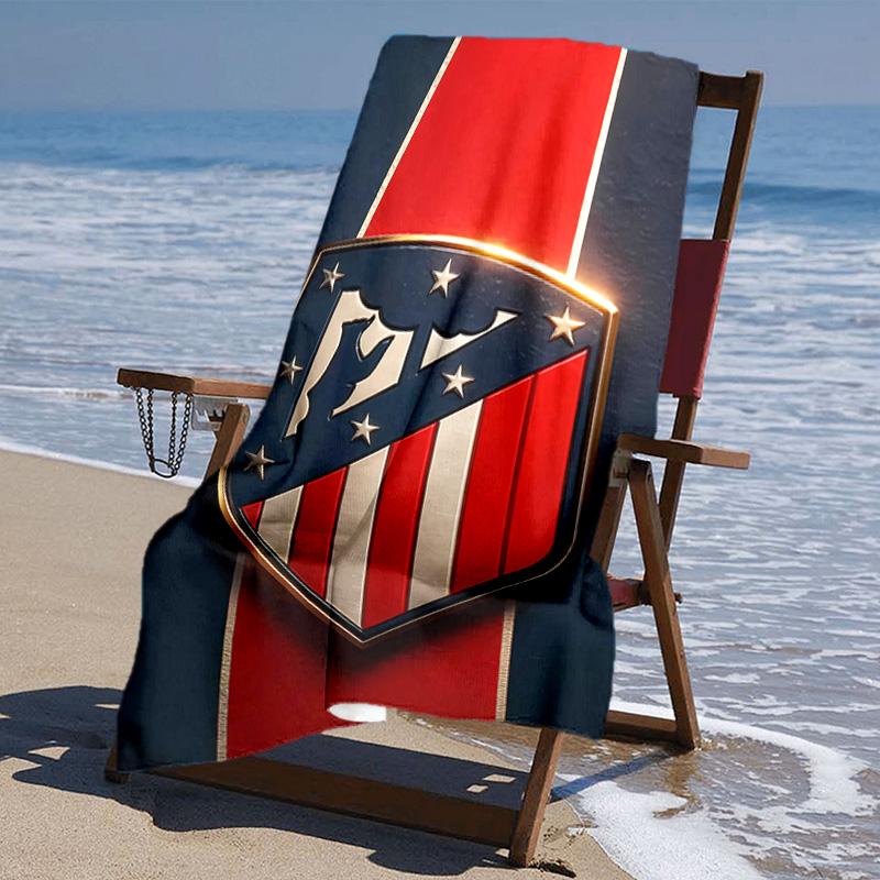 proof beach towel with Atlético Madrid logo pattern - soft,absorbent,quick-drying,machine washable - perfect for swimming,camping,bathing