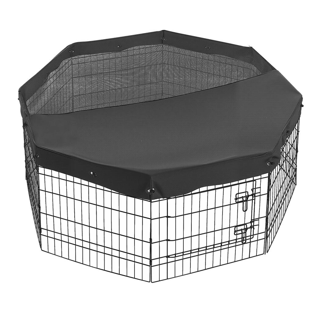 VEVOR Dog Playpen 61 cm 8 Panels Foldable Metal Exercise Pen with Top Cover, Indoor Pet Fence with Door, Heavy Duty Puppy Crate Kennel