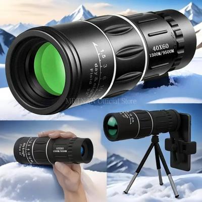 Монокулярный телескоп 40x60 Бинокль с зумом и двойной фокусировкой 1500 м/9500 м Ночное видение в условиях низкой освещенности с ремешком Оптическая линза/Резина Для улицы
