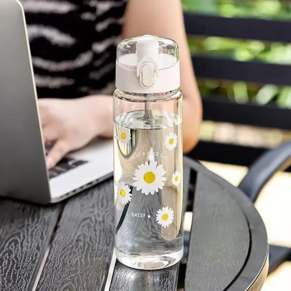 600ml Clear Drink Bottle Daisy Flower Sports Water Cup Reusable Water Bottles  Outdoor Sports