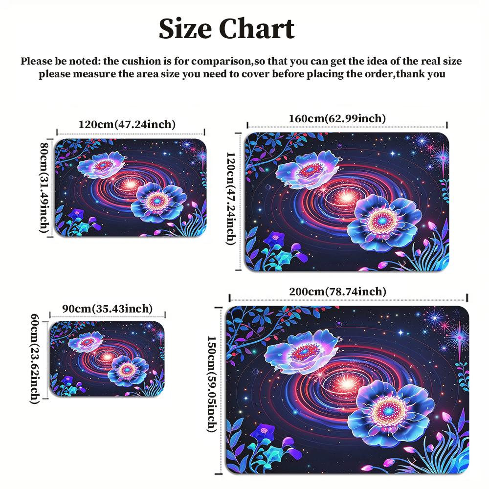Galaxy Floral Area Rug, Psychedelic Space Flower Carpet for Living Room, Non-slip Starry Sky Floor Mat for Bedroom Home Decor