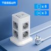 Tessan Tower 8 Way Outlets Socket Multi Power Strip Vertical 2m Extension Cord EU Plug with 3 USB Surge Protector Switch