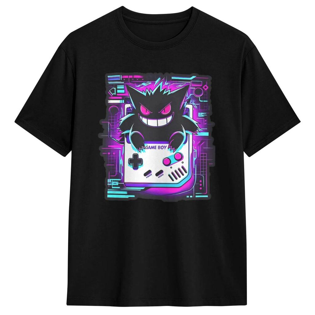 Vintage T Shirt Retro Spooky Pokemon Gengar Cotton T-Shirts Trendy Cool Tee Shirt for Male Y2K Casual Short Sleeve Top Tees