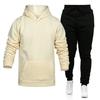 2024 Autumn Winter Tracksuit Men Solid Hooded Sweatshirt 2 Piece Sets Mens Outfits Suit Men Fleece Sport Hoodie Sweatpants Two Piece Sets
