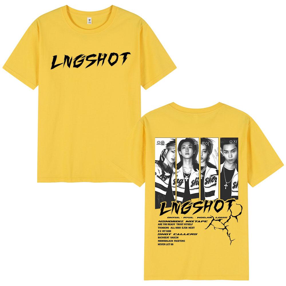 Корейский Kpop Lngshot OHYUL RYUL WOOJIN LOUIS Футболка Унисекс Женская Одежда Мода Хип-Хоп Футболка с Коротким Рукавом Хлопковый Топ Подарки для Фанатов