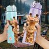 1PC Cute Giraffe Head Portrait 750ml Color Plastic Sports Water Bottle Leakproof Flip Straw Lid For Sports Office Home Use