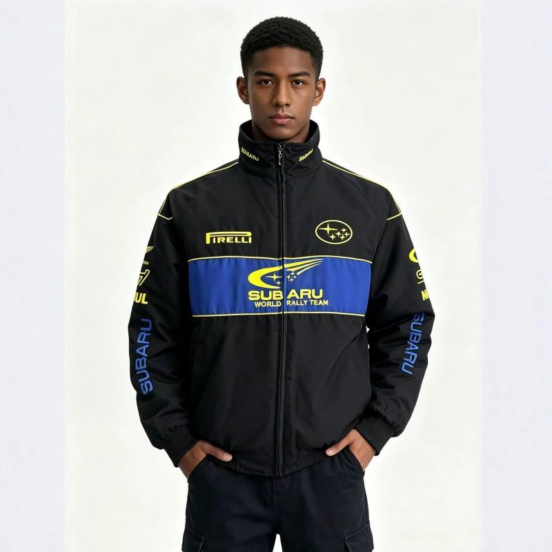 Subaru Embroidered Racing Jacket Stand Collar Motorcycle Coat Unisex All Season Couple Outerwear