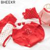 5pcs/set Girls Cute Panties Red Ladies Cotton Crotch Mid Waist Student Briefs