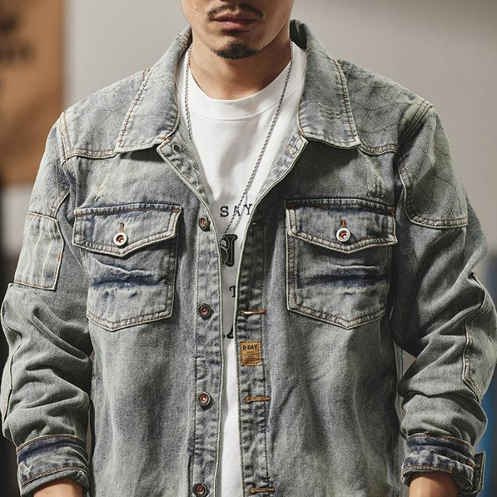 Мужская джинсовая куртка в стиле ретро, приталенная рабочая одежда, повседневный топ